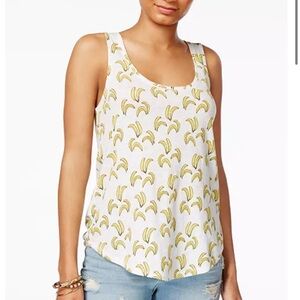LUCKY BRAND BANANA SCOOP NECK TANK TOP CURVED‎ HEM TROPICAL VACATION SUMMER